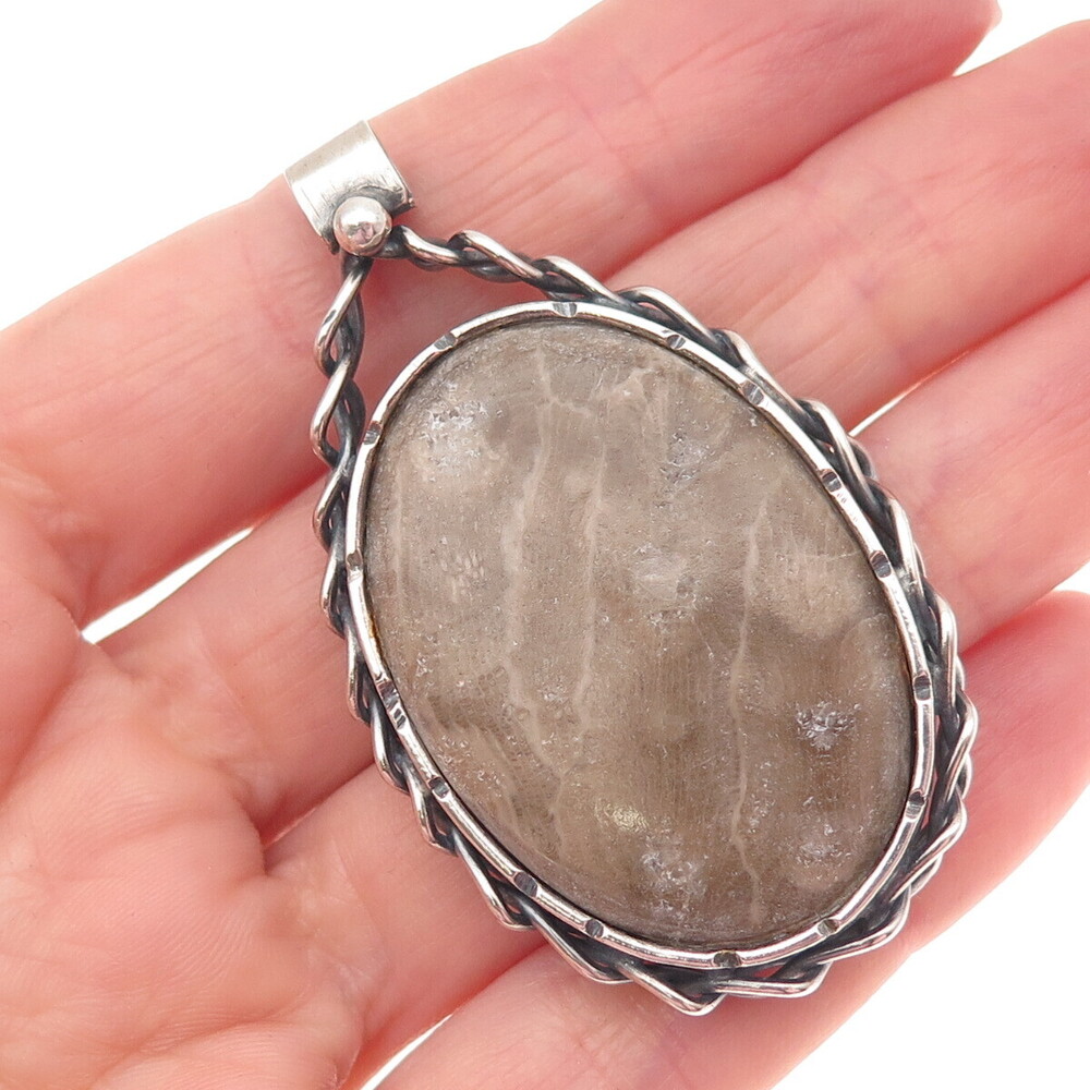 Joseph Masaniello 925 Sterling Silver Vintage Real Jasper Modernist Pendant